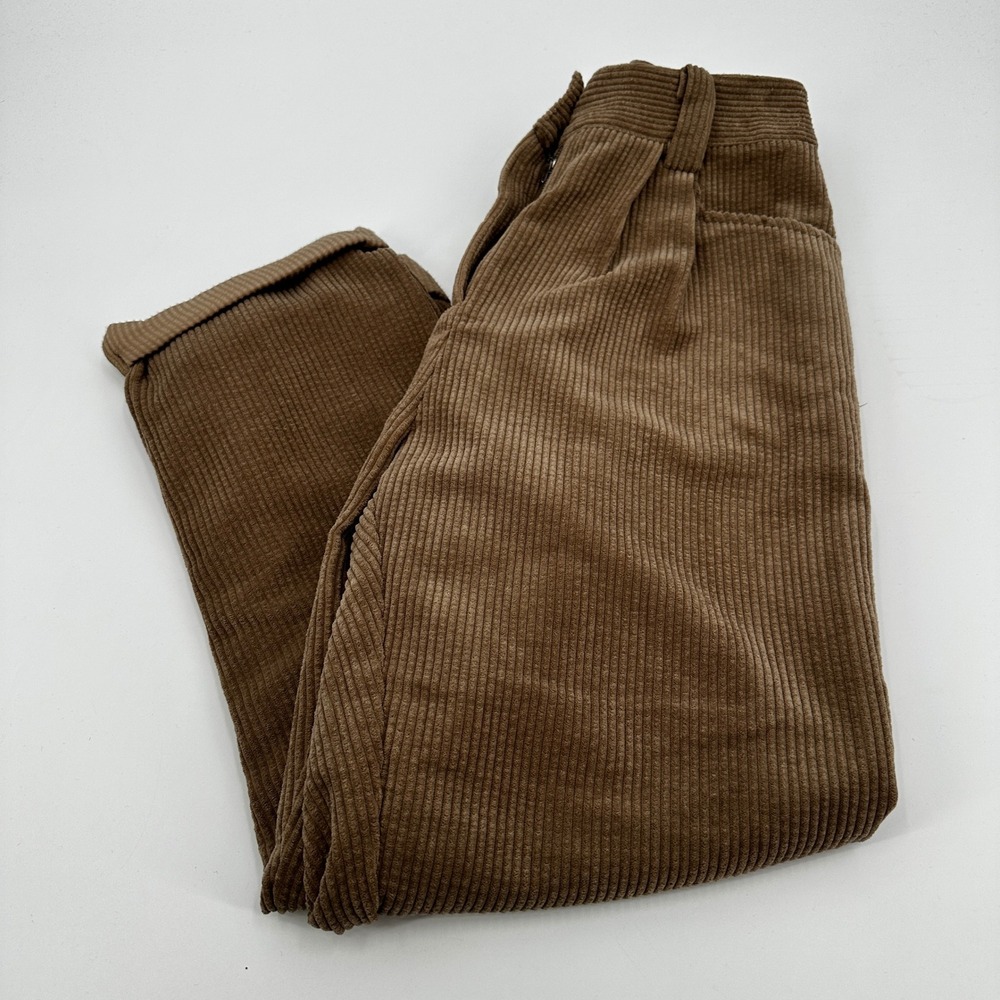 Petal + Pup Women Brown Corduroy High Rise Pleated Tapered Pants Size 4 Academia